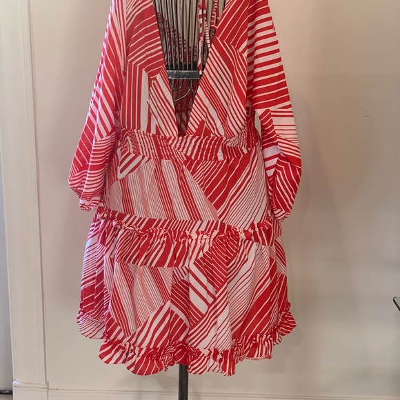 Neiman Marcus- Large Red and White Summer Rayon Dress - Picture 3 of 9